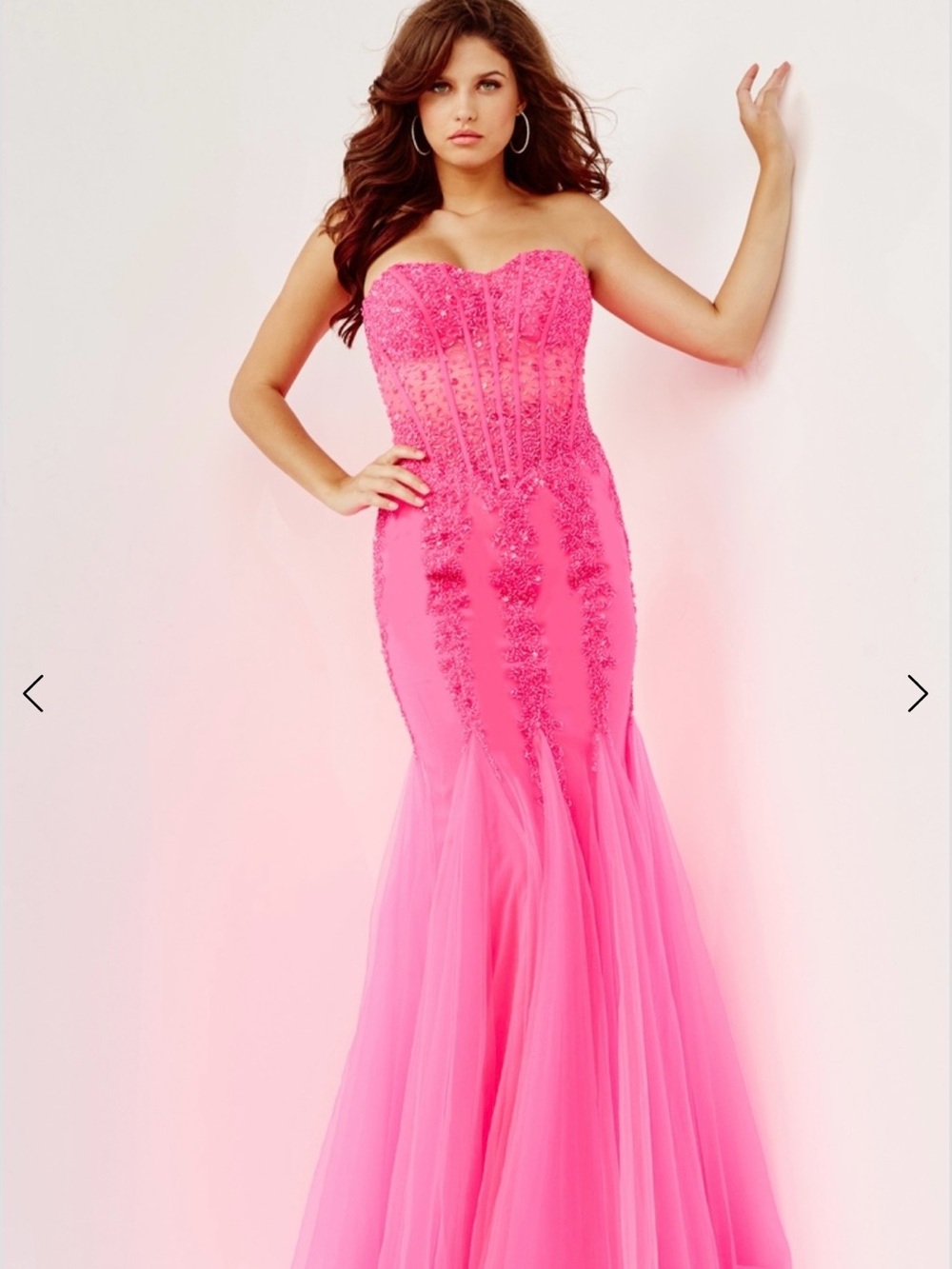 Jovani Hot Pink Strapless Beaded Mermaid Prom Dress  Style 5908  NWT